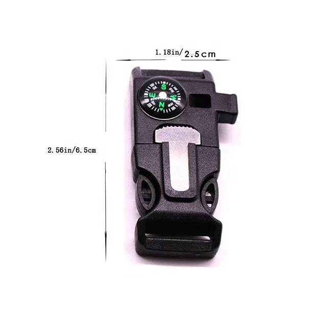 

Fire Starter Compass Whistle Buckle ,Outdoor Emergency Survival Plastic Buckle, Black