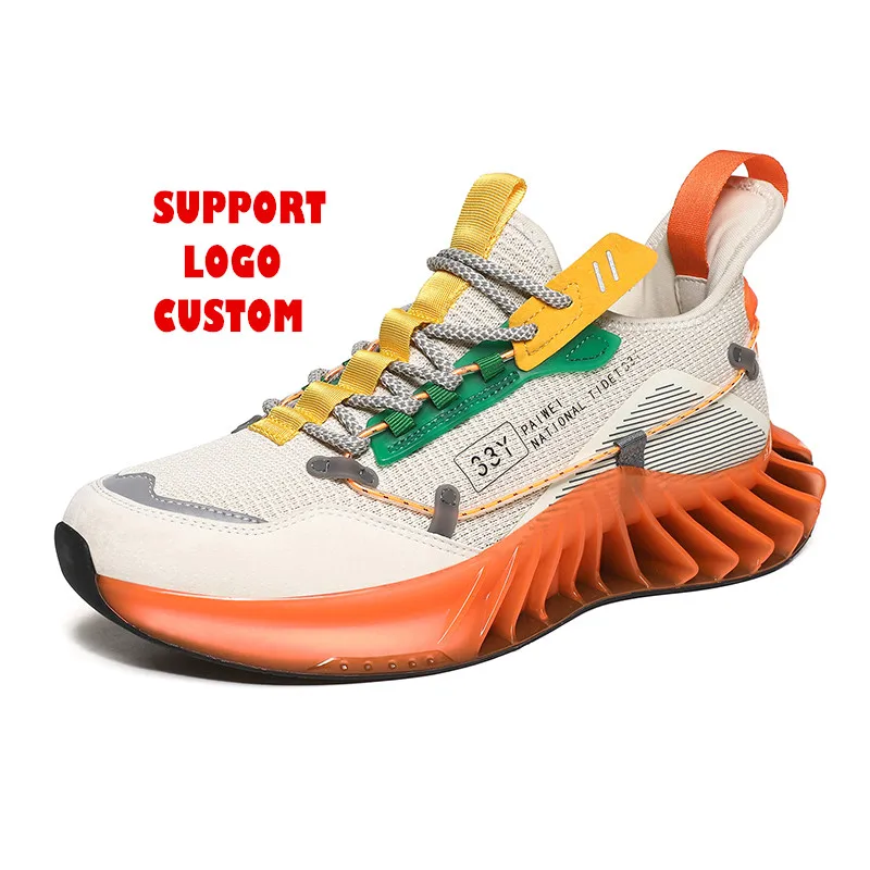 

Fashion items custom logo outdoor sports shoes knife edge woven sports running casual shoes men, Green,orange,blue