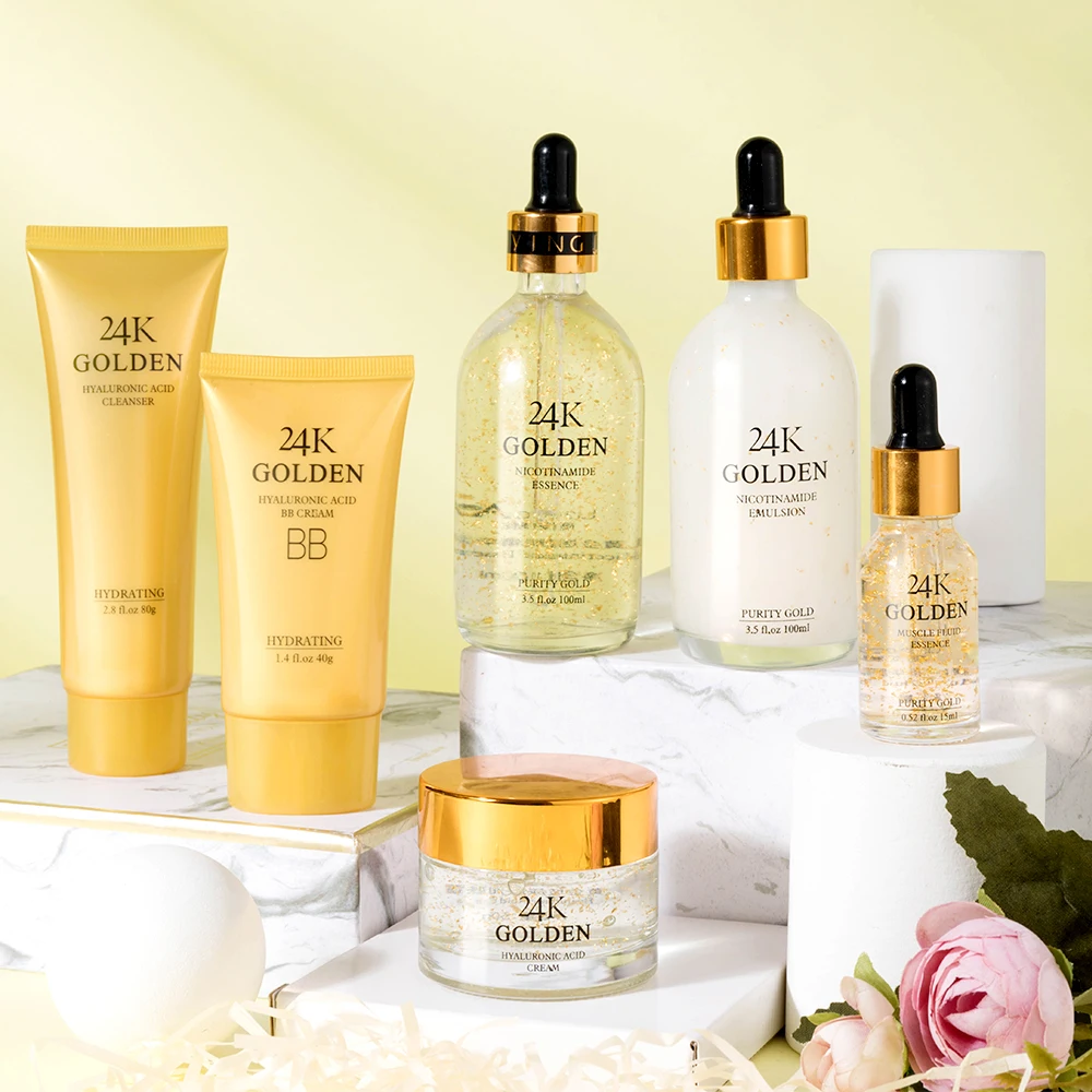 

OEM Skincare Gift Set 6 Pcs with BB Cream Face Cream Cleanser 24k Gold Serum Facial Skin Care Set