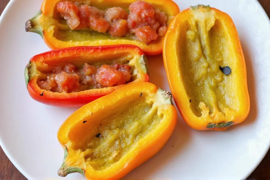 Perfectly cooked pepper squash halves ready to serve with various topping options