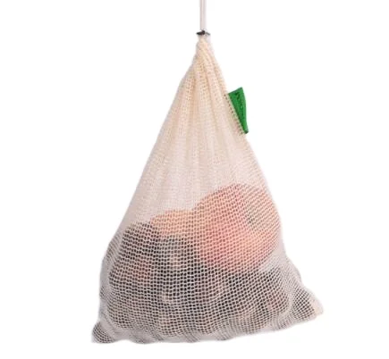 

High quality durable cotton mesh bags drawstring grocery reusable bag, Multicolored