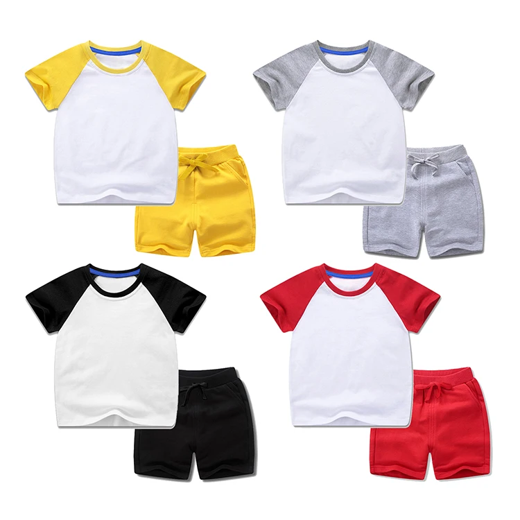 

Kids Summer Outfits Boys Girls Raglan Sleeve Colorful Suit Jogging Casual Cotton T Shirt Shorts Two Piece Set, Customized color
