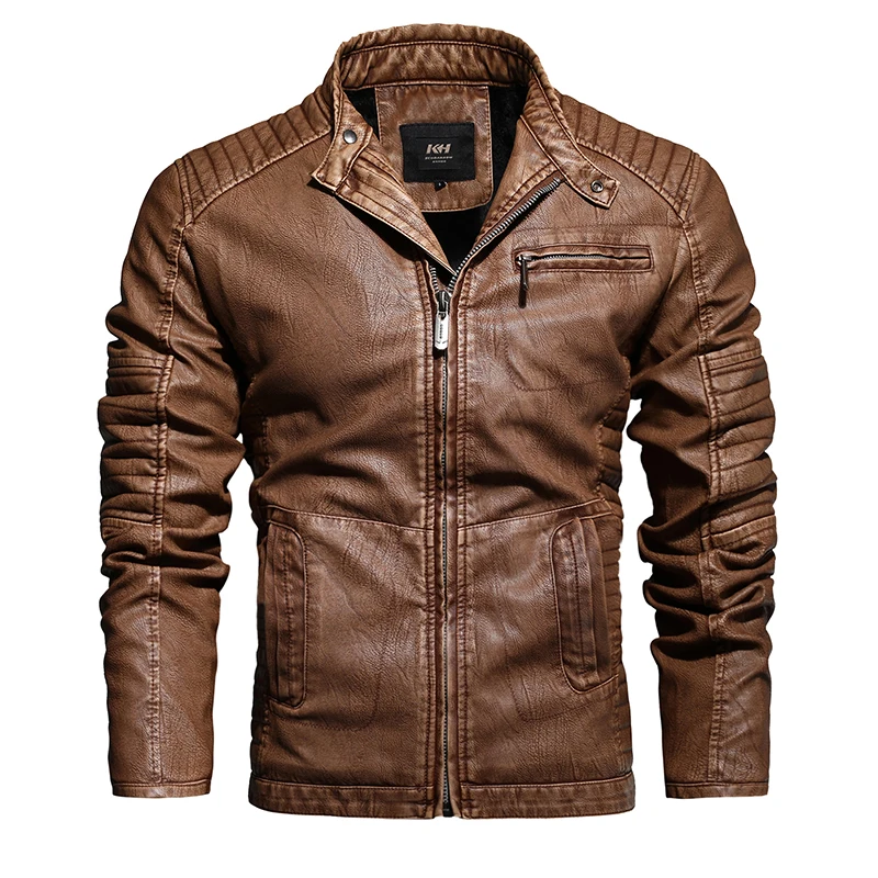 

Custom wholesale autumn and winter high quality latest men's Plush washed oversized PU leather jacket men's coat