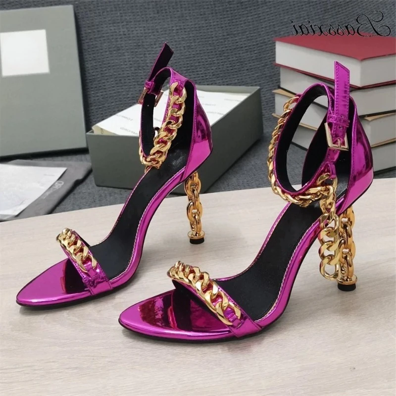 

Sandalias De Verano Cross Strap Chain Rhinestone Fashion Female Shoes Stilettos 2022 Trendy Heels for Women