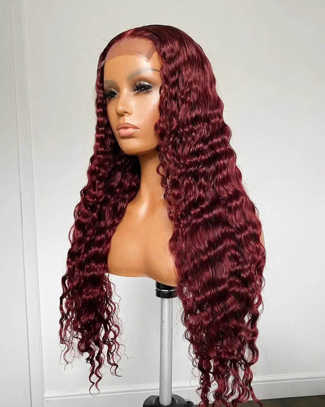 

Human Hair Burgundy Red Color Curly Lace Front Wigs For Black Women Curly Front Lace Dark Wine Color Wigs