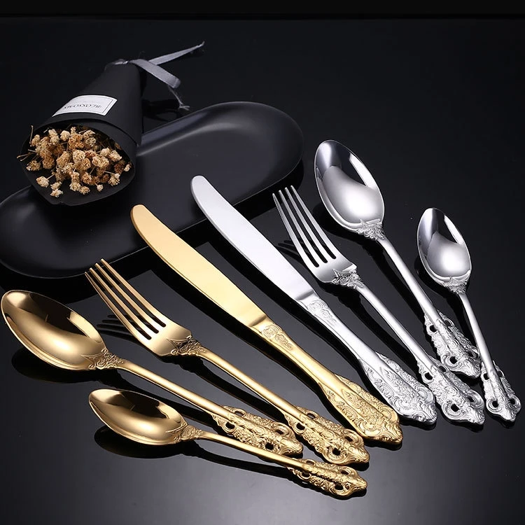 

Royal Golden Flatware Set Stainless Steel Gold Set Cutlery Spoon Fork And Knife Set, Silver, gold