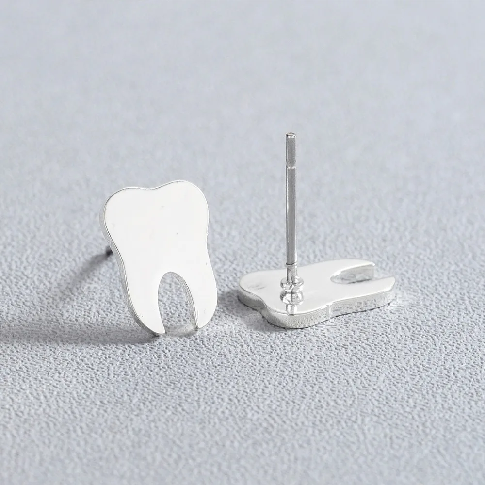

Small Cute Teeth Design Gold Plated Stud Earrings for Special Life Gift, Steel/gold/blue/black and other