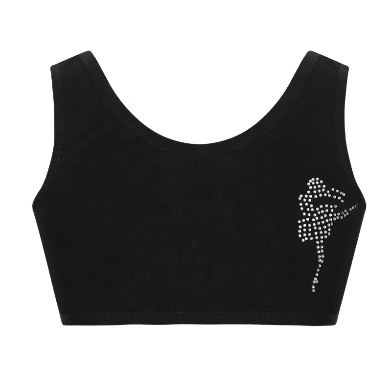 

Puberty Growing Young Girls Basic Soft Cotton Ballerina Rhinestone Dance Sport Training Bra