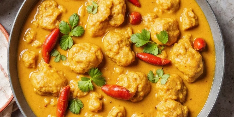 Crispy breaded chicken with brown curry sauce
