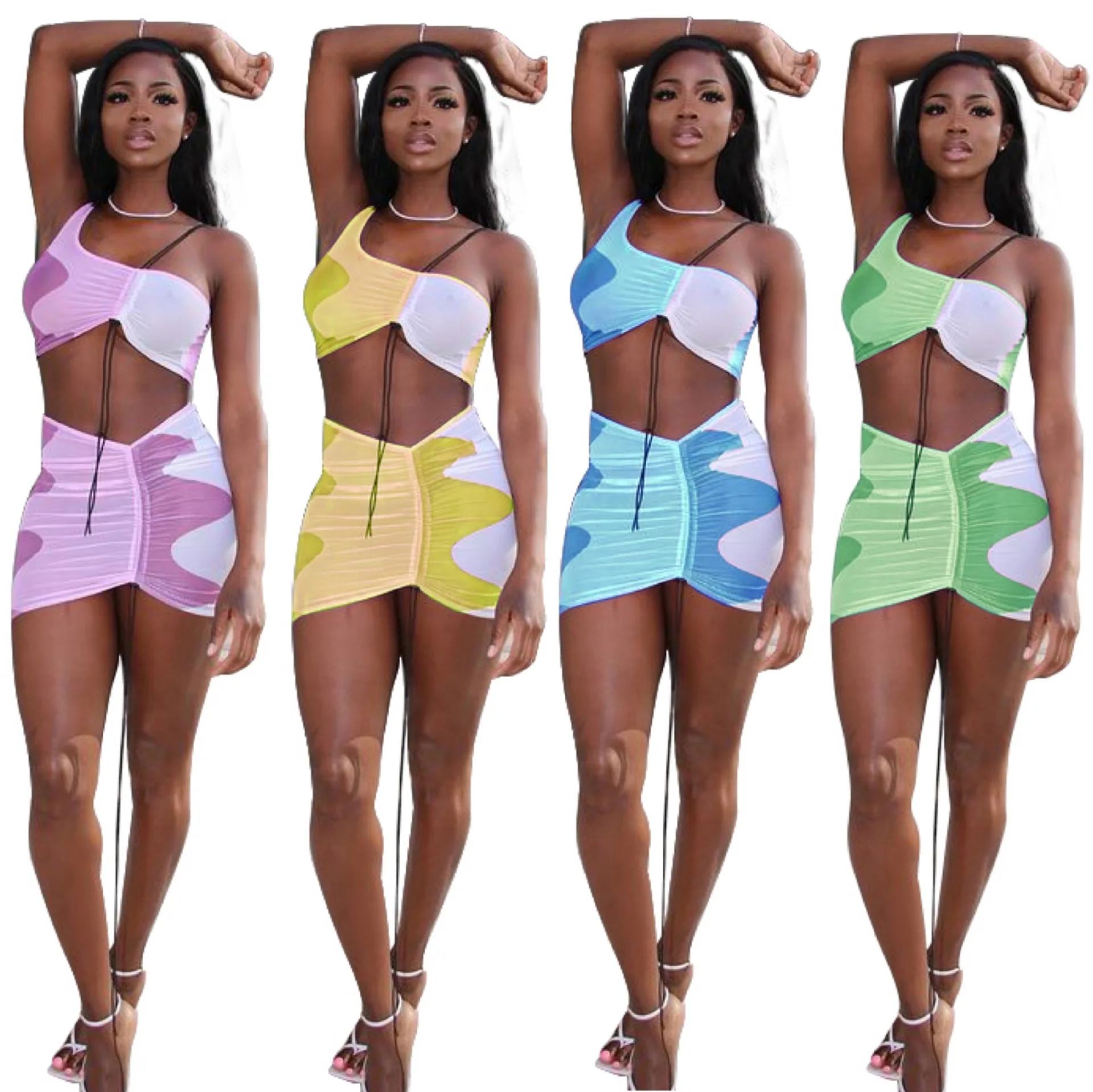 

Fashion Tie Dye Sexy Sleeveless Tube Top Women Outfits Skinny Summer Outfit Two Piece Skirt Set