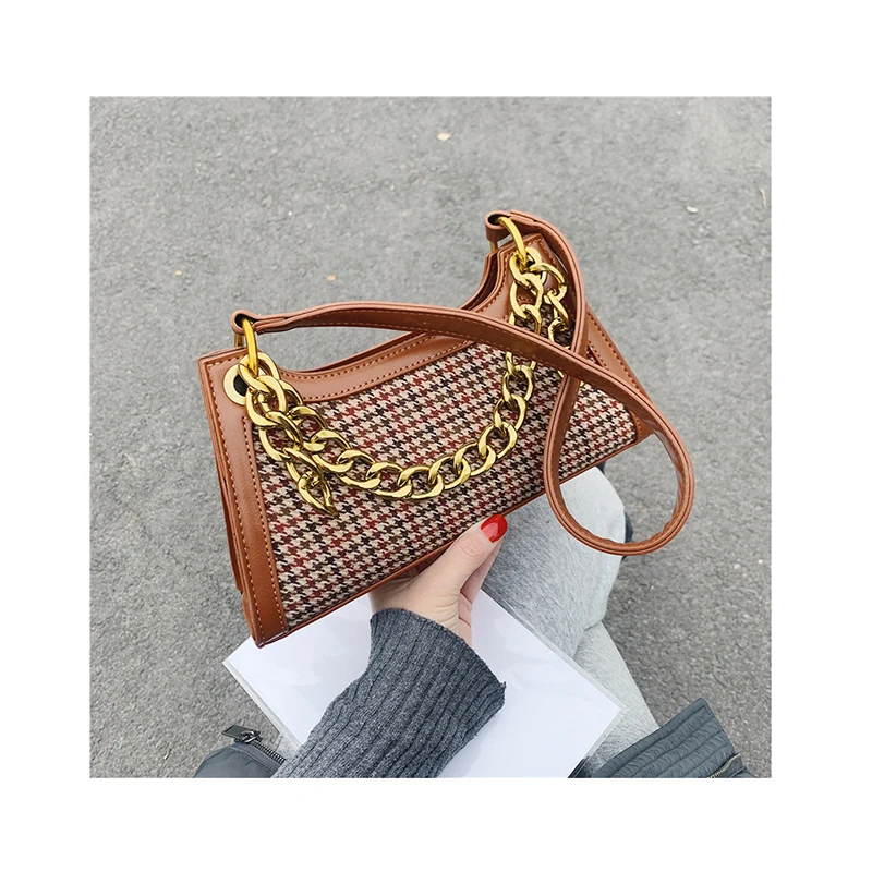 

Houndstooth Vintage Bags Designer Luxury handbags Leather women Underarm bag Chain Link Shoulder bags Plaid Totes, Customized color
