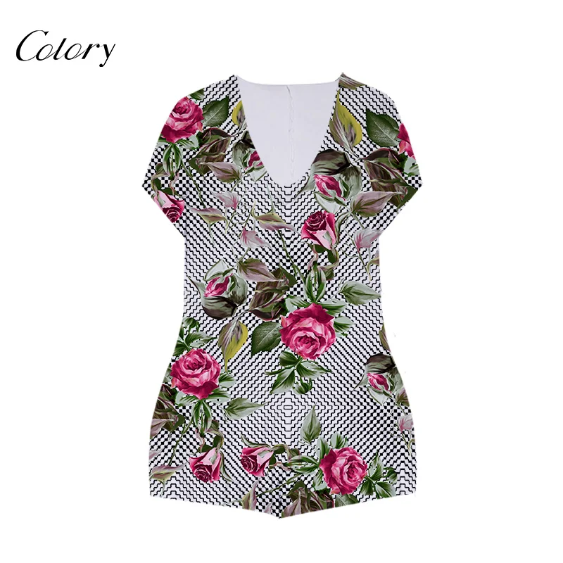 

Colory Women Two Piece Pants Set Rompers Womens Flower Printed, Picture shows