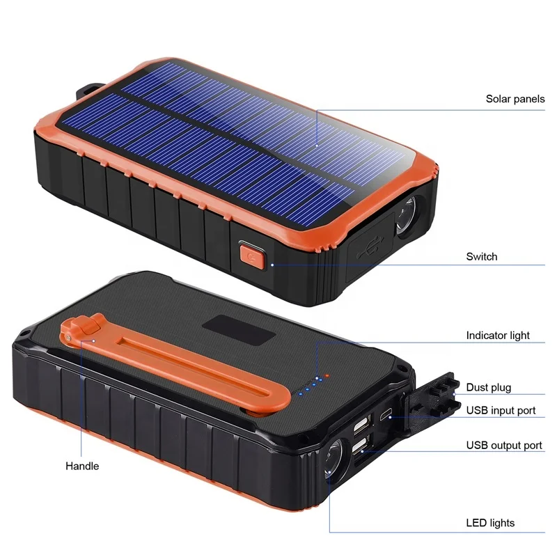 

Portable Solar Powered Bank Dual USB Solar Charger Waterproof Power Bank with LED Light Cell Phone Solar Chargers Power Bank