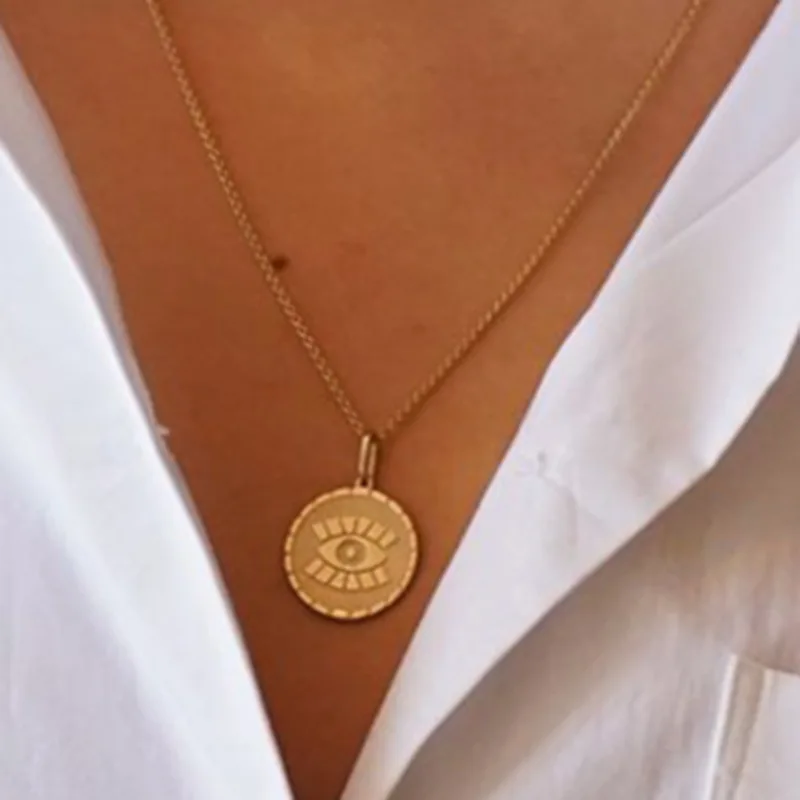 

Jewelry 18K Gold Plated Coin Eye Pendant Necklace Stainless Steel Jewelry Wholesale, Picture