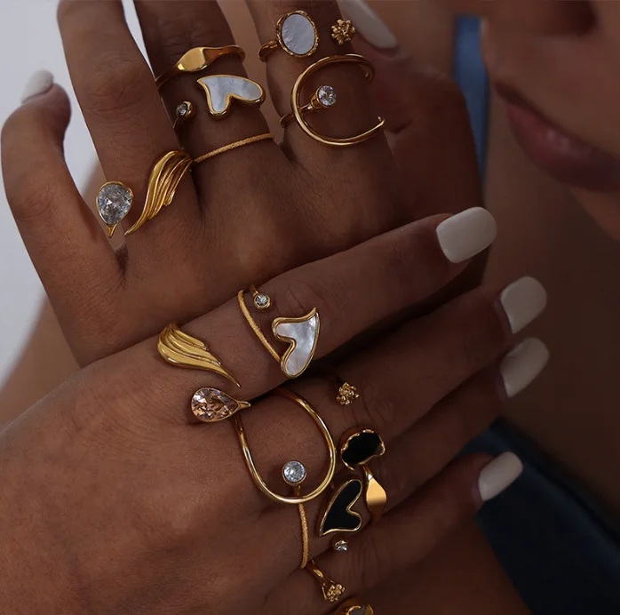 

Minimalist Stacking Elegant Ring Jewelry 18K Gold Silver Waterproof Non tarnish Delicate Open Zircon Stackable Rings Women