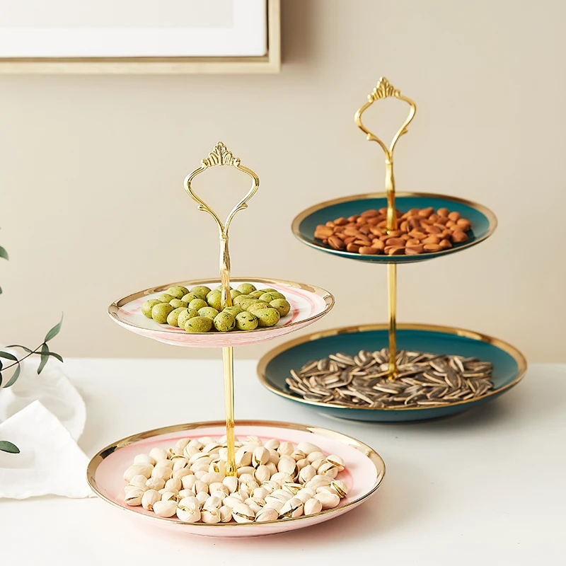 

Elegant Teatime Ceramic cake stand marbled Phnom Penh ceramic three-layer skewer tray wedding birthday snack tray