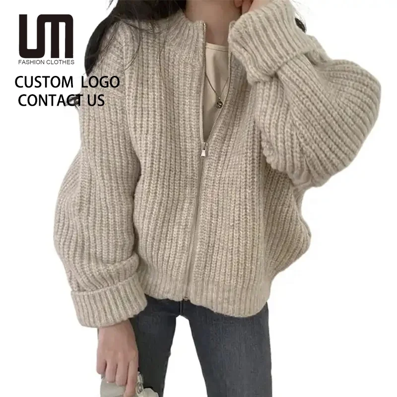 Liu Ming Korean Style Fashion Women Casual Warm Zipper Loose Jacket Coats Knitting Sweater