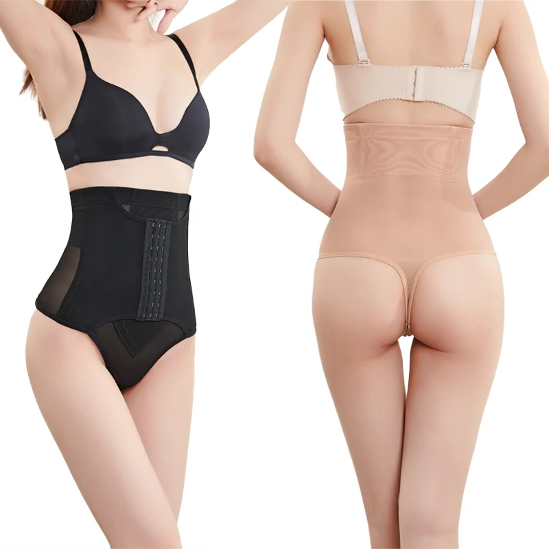 

Amazon Hot Thong Shaper Women High Waist Front Hooks Body Shaper Tummy Slimming Shapewear Butt Lifter Thong Panty Wholesale, Black, nude