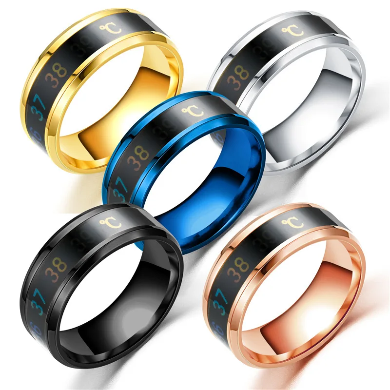 

Fashion Titanium Temperature Measuring Ring Intelligent Temperature Changing Men And Women Holiday Gift Jewelry Couple Ring