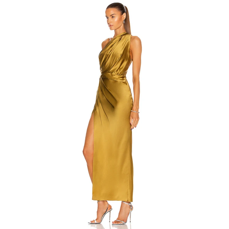 

A5983 Wholesale luxury woman side silk asymmetrical long dress