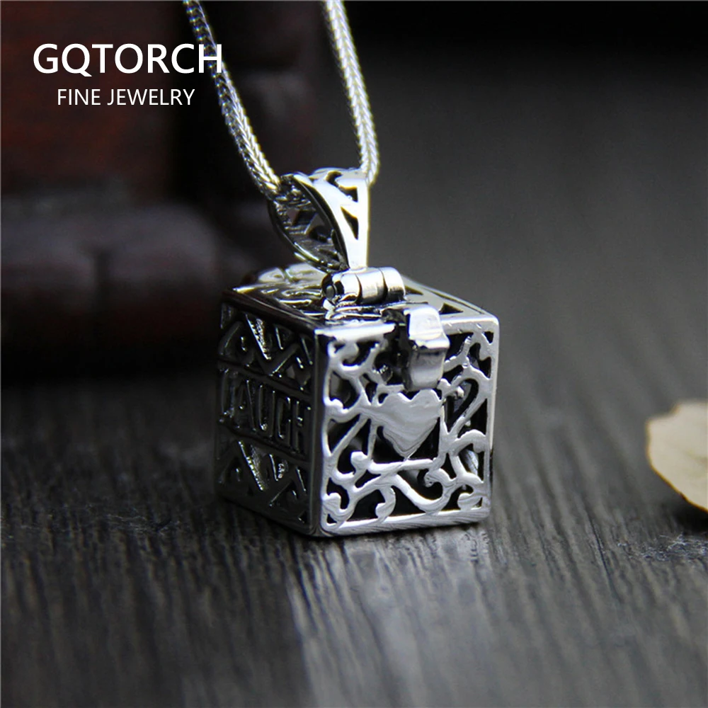 

Real Pure 925 Sterling Silver Pendant Floating Locket Cubic Box Retro Vintage Openable Ethnic Amulets And Talismans