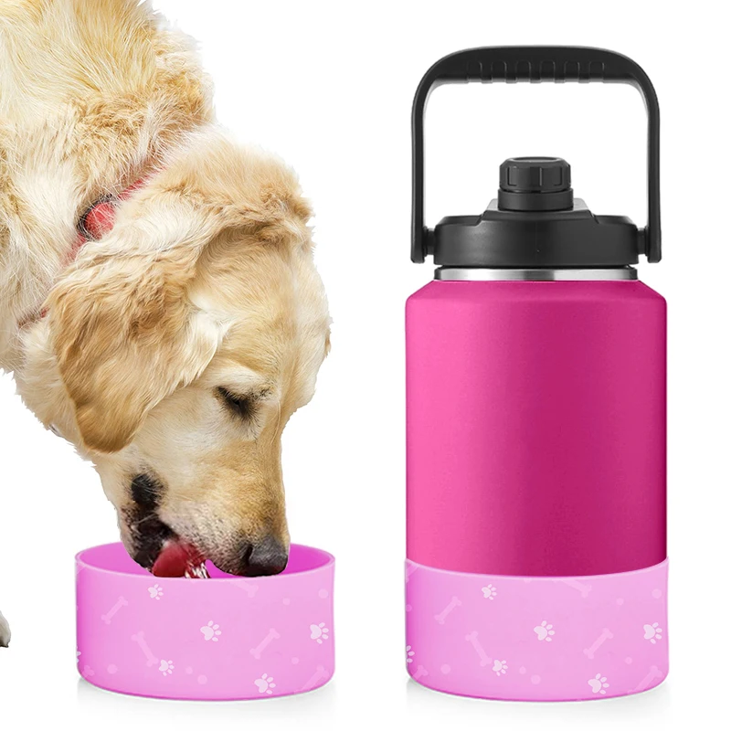

Wholesale portable 32oz Dog Bowl Stainless Steel Pet Bowls Food Feeder silicone bottle Metal Bowls for Dog, Customized color