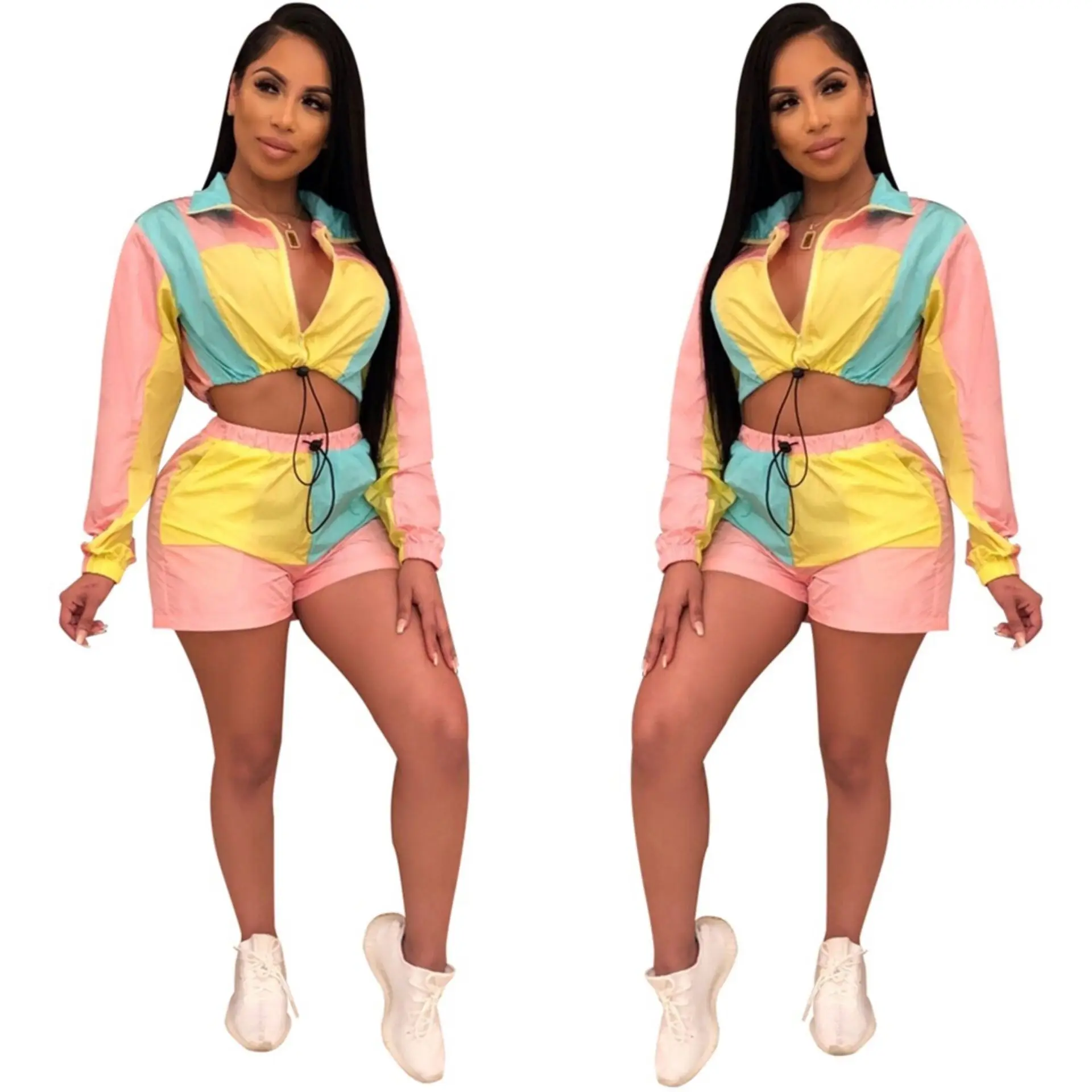 

2020 New arrivals women sexy Long sleeve contrast and pants casual two piece set