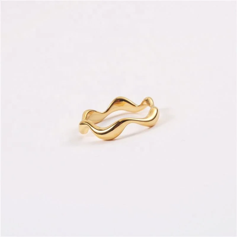 

18K Gold Plated Wave-Like Rings Stainless Steel Trendy Jewelry
