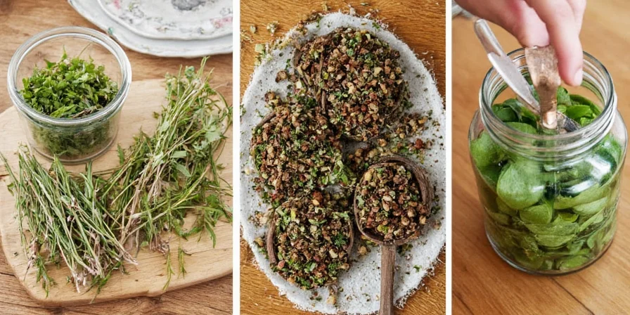 Dried herbs stored in mason jars