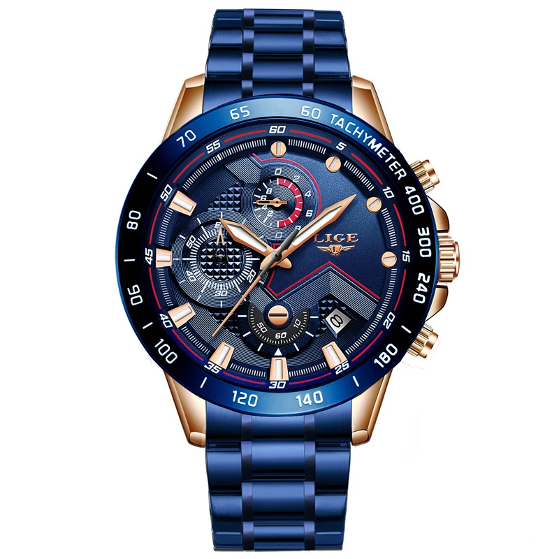 

LIGE 9982 Fashion Mens Watches Top Brand Luxury WristWatch Quartz Clock Blue Watch Men Waterproof Chronograph Relogio Masculino, 4 colors