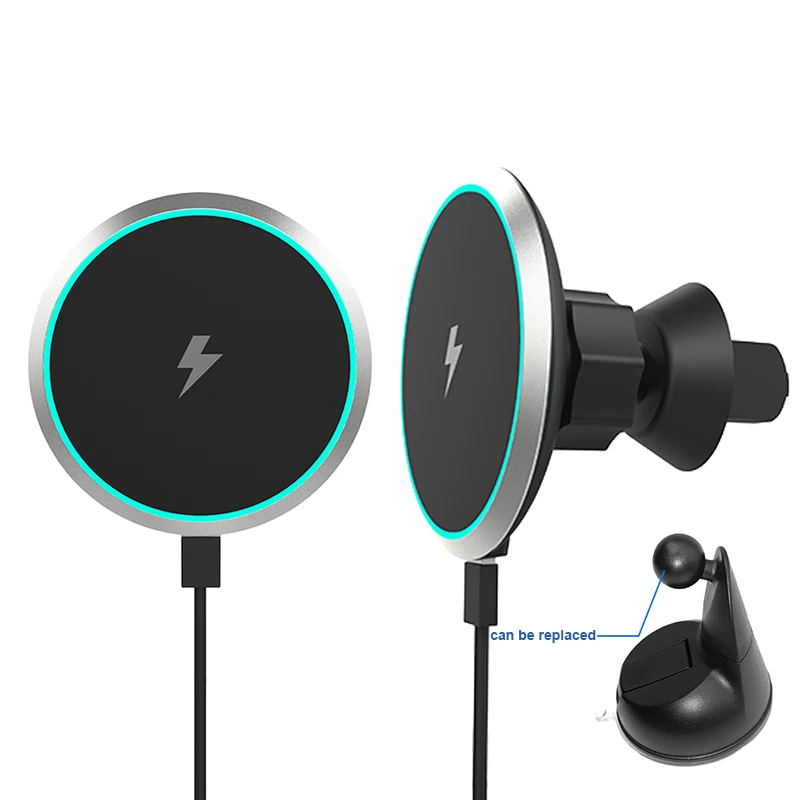 

2021 Universal Magnetic Wireless Charger Mount 15W Qi Fast Charging Wireless Car Charger Phone Holder for Magsafing Iphone 12, Silver black