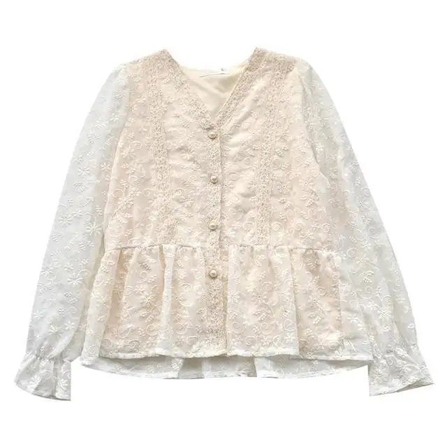 

2021 New Hot Sale Ladies Summer Thin Band Retro Bamboo Long Sleeve Shirt, Apricot