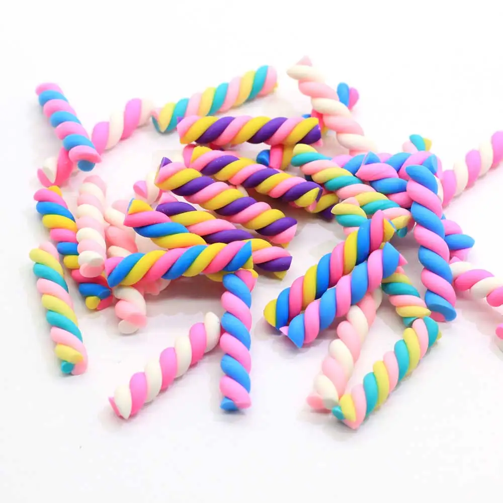 Wholesale Pastel Color Polymer Clay Candy Marshmallow Twists Striped Polymer Clay Candy Canes Clay Candy