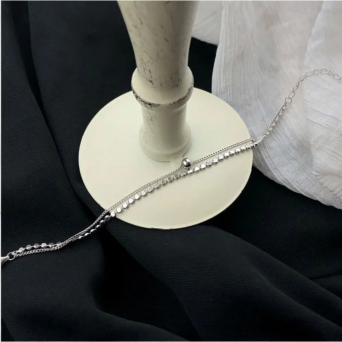 

S925 sterling silver petite mini double design student bracelet, White