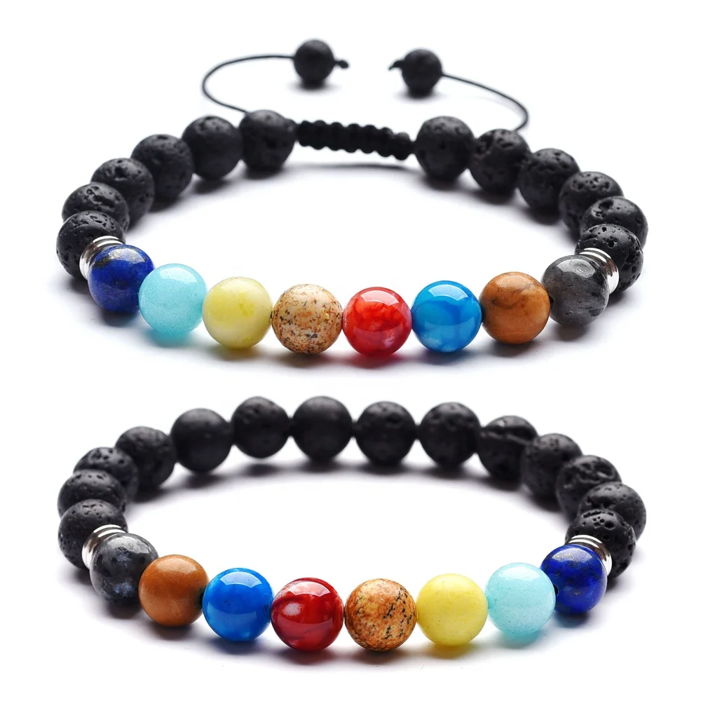 

Galaxy System Eight Planets Natural Stone Universe Blue San Stone Lava Weave Bracelets