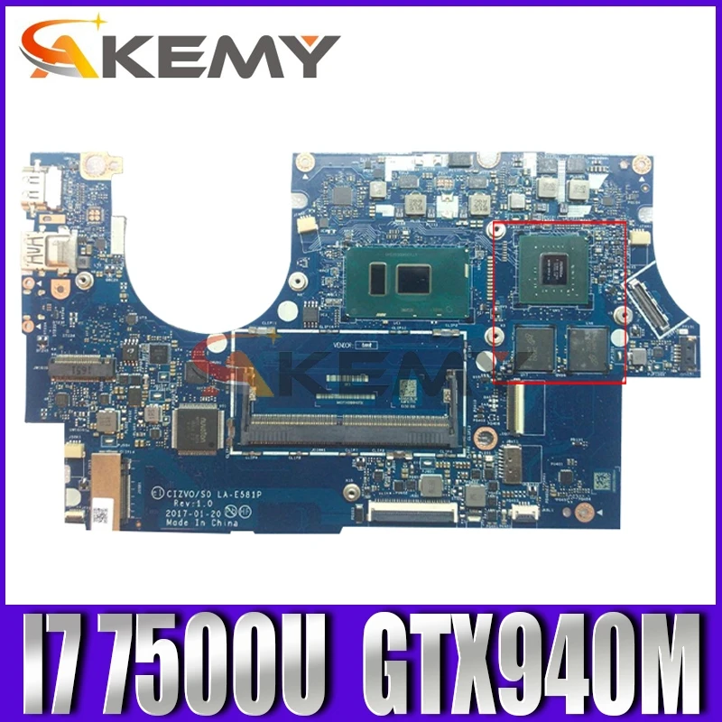 

Akemy LA-E581P Motherboard For Ideapad 720S-14IKB Notebook Motherboard CPU I7 7500U DDR4 GTX940M GPU 2G 100% Test Work