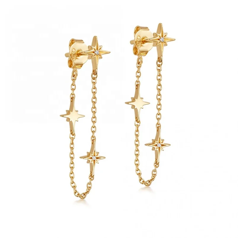 

Fine women jewelry 18k gold plated celestial starburst chain hoop earrings