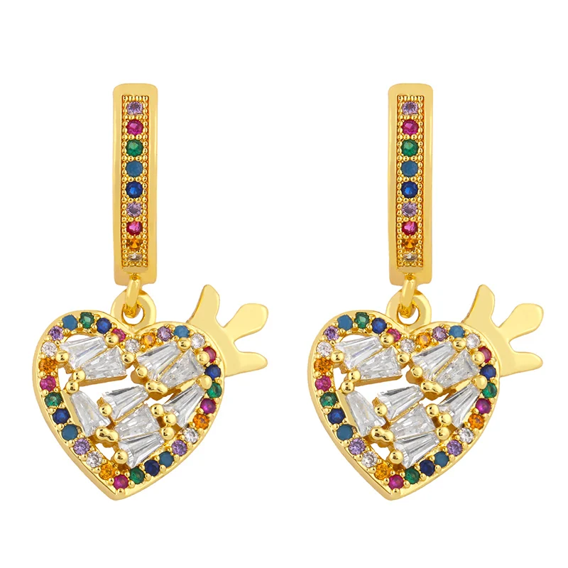 

Women Trendy Jewelry Small Multicolor Crystal Heart Earrings Colorful CZ Cubic Zirconia Hand Drop Earrings