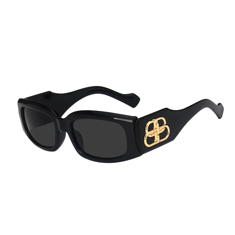 

Retro Golden Decoration Rectangle Black Wide Legs Frame Sunglasses