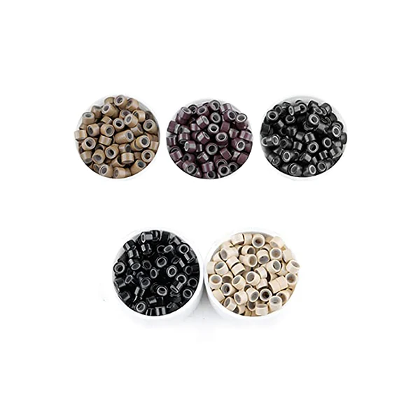

2021 Hair Extension Tool Salon Hair Tool 500pcs/box 5x3x3mm Black Brown Beige Colors Silicone Lined Beads For Hair Extension, Black, brown, blond