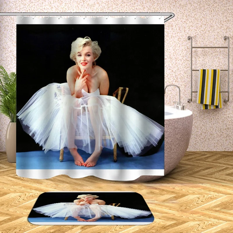 

i@home 3d polyester bathroom waterproof mildew resistant marilyn monroe shower curtain print, White/red/grey/yellow