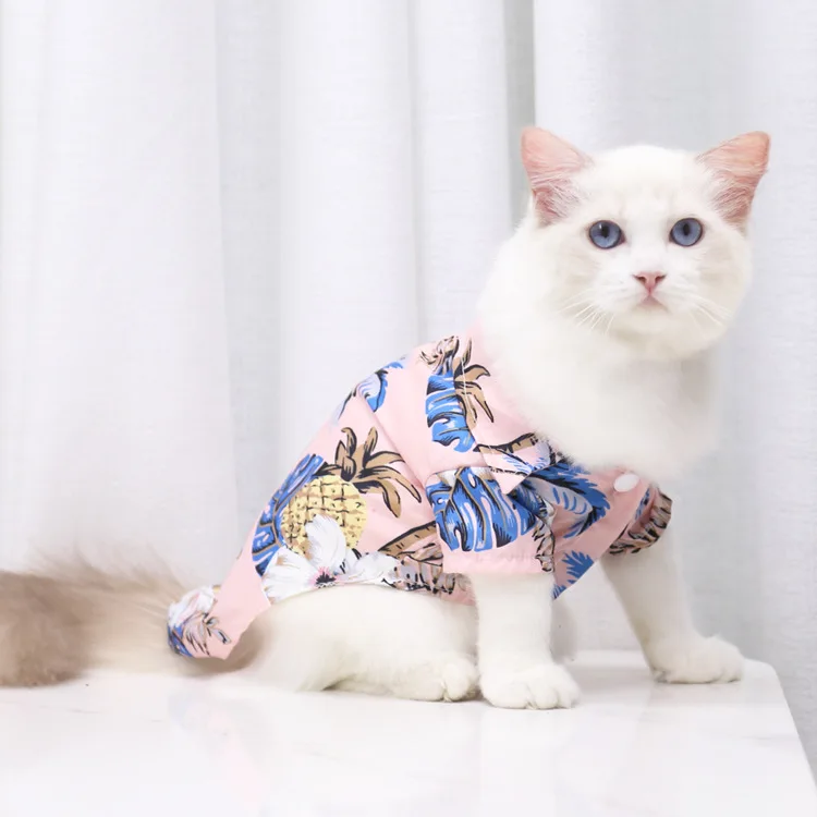 

Hot Sale Hawaiian Style Ice Silk Print Summer Pet Cat Big Dog Clothes Breathable Pet Clothes