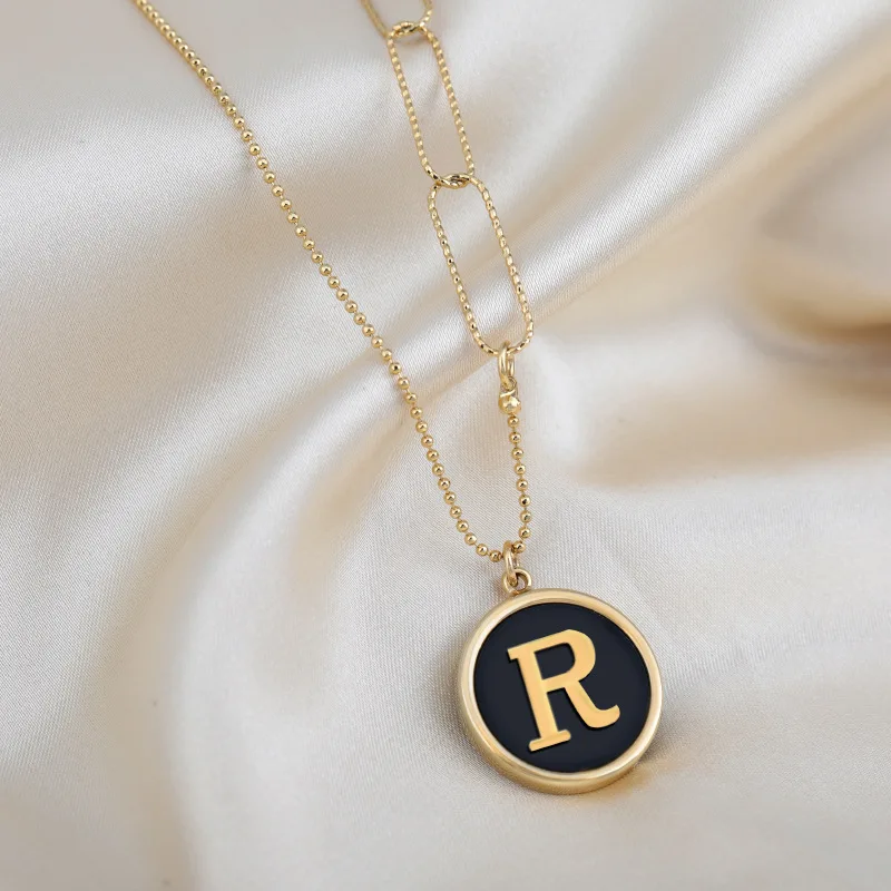 

hip hop luxury stainless steel initial letter pendant short sweater chain multi layer chunky necklace, As pic