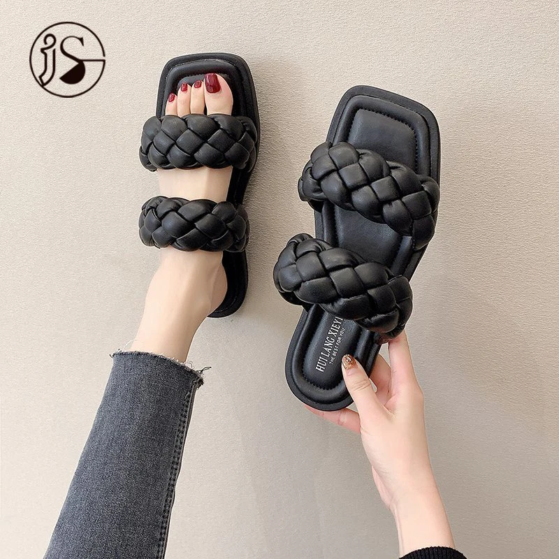 

Wholesale custom colorful weave sandals anti slip light weight slides fashion soft women sandals, Picture