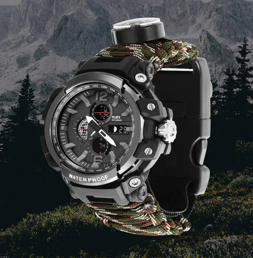 Outdoor Sports  &  Camping  &  Hiking Multifunction Braided Paracord Survival Watch with Compass