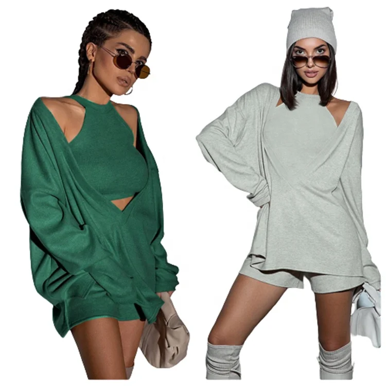 

2021 Modern Design Two Piece Crop Top Long Sleeve Sexy Down Ladies' Blouses & Tops, Light gray, black, gray, brown, green