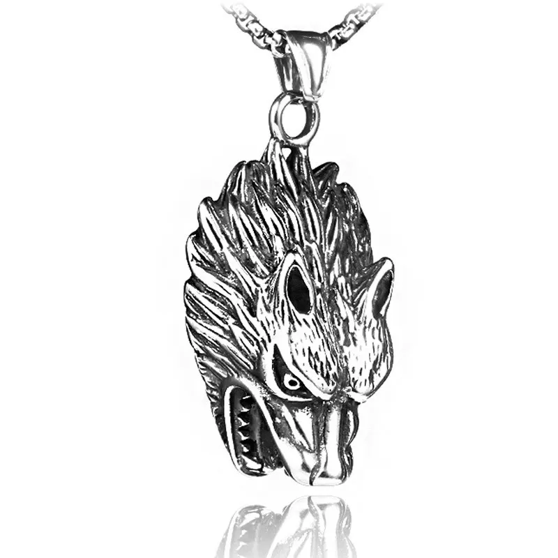 

Hip Hop Hollow Retro Titanium Stainless Steel Necklace Trendy Men's Necklace Wolf Head Pendant Animal Jewelry