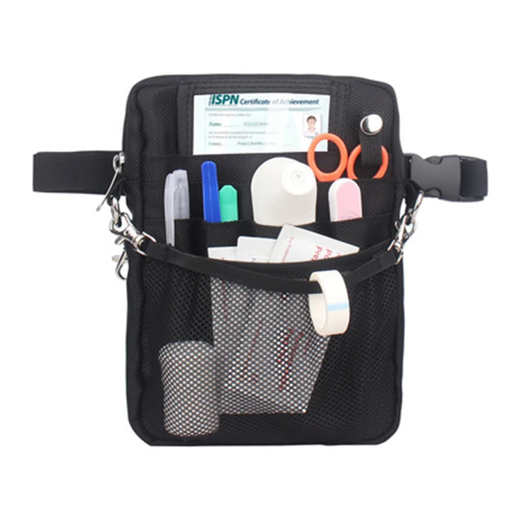 

Portable Multifunctional Shoulder Nurse Tool Kit Belt Bag 1680D Nylon Quick Pick Medical Waist Bag, Black