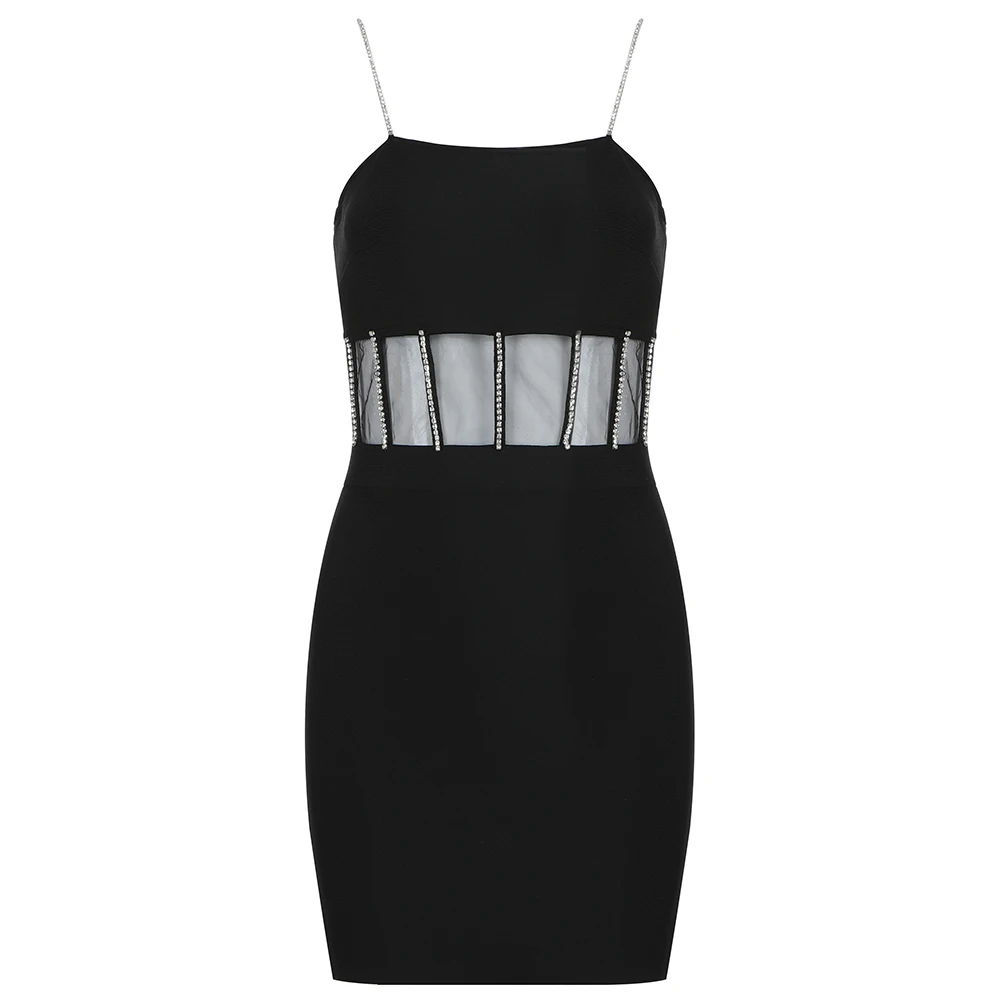 

Women Sexy Black Spaghetti Strap Mini Dresses See Through Bandage Bodycon Club Dress, As picture