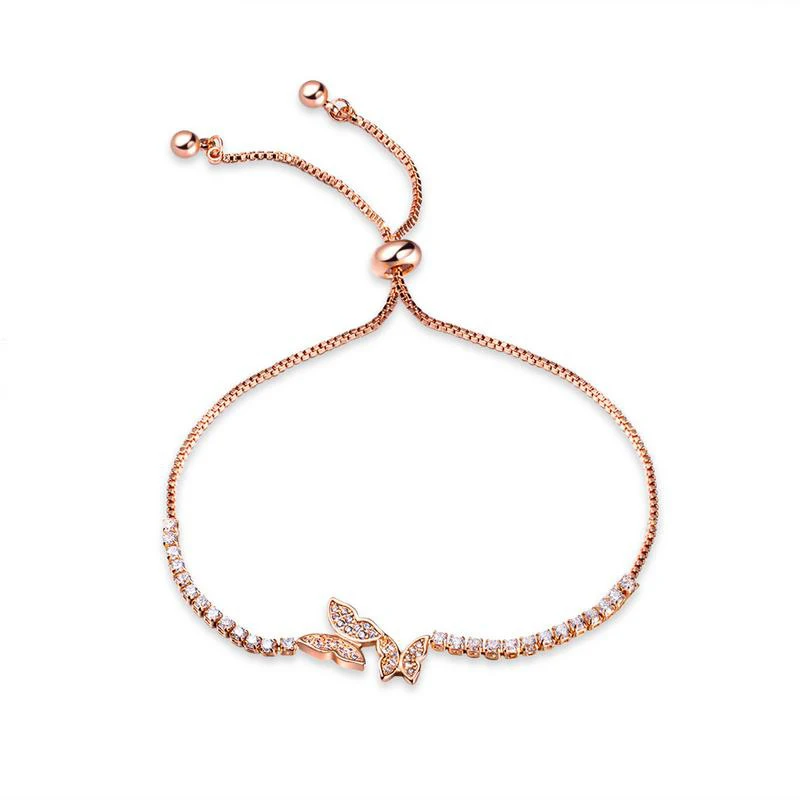 

Trendy Cubic Zircon Crystal Butterfly Adjustable Bracelet for Women Rose Gold Color Copper Charm Bracelet (SK722), As picture